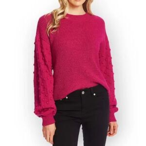Vince Camuto Magenta Crew Neck Bauble Sleeve Stitch Puff knit Sz M